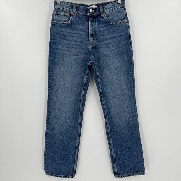 Zara Straight Leg Jeans Medium Wash Denim Button Fly High Rise Women’s Size 6 - Picture 1 of 9